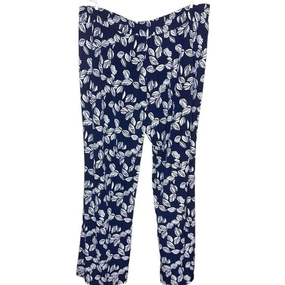Magnolia Grace Wm’s Sz XL Navy Blue White Leaf Design Flowy Wide Leg Pants - Picture 3 of 5